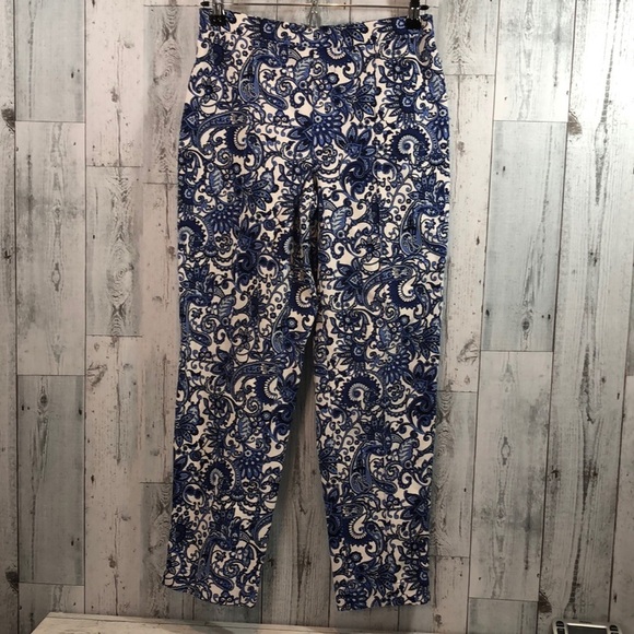 Isaac Mizrahi Live Blue Floral Pull On Pants 6 - Picture 1 of 8